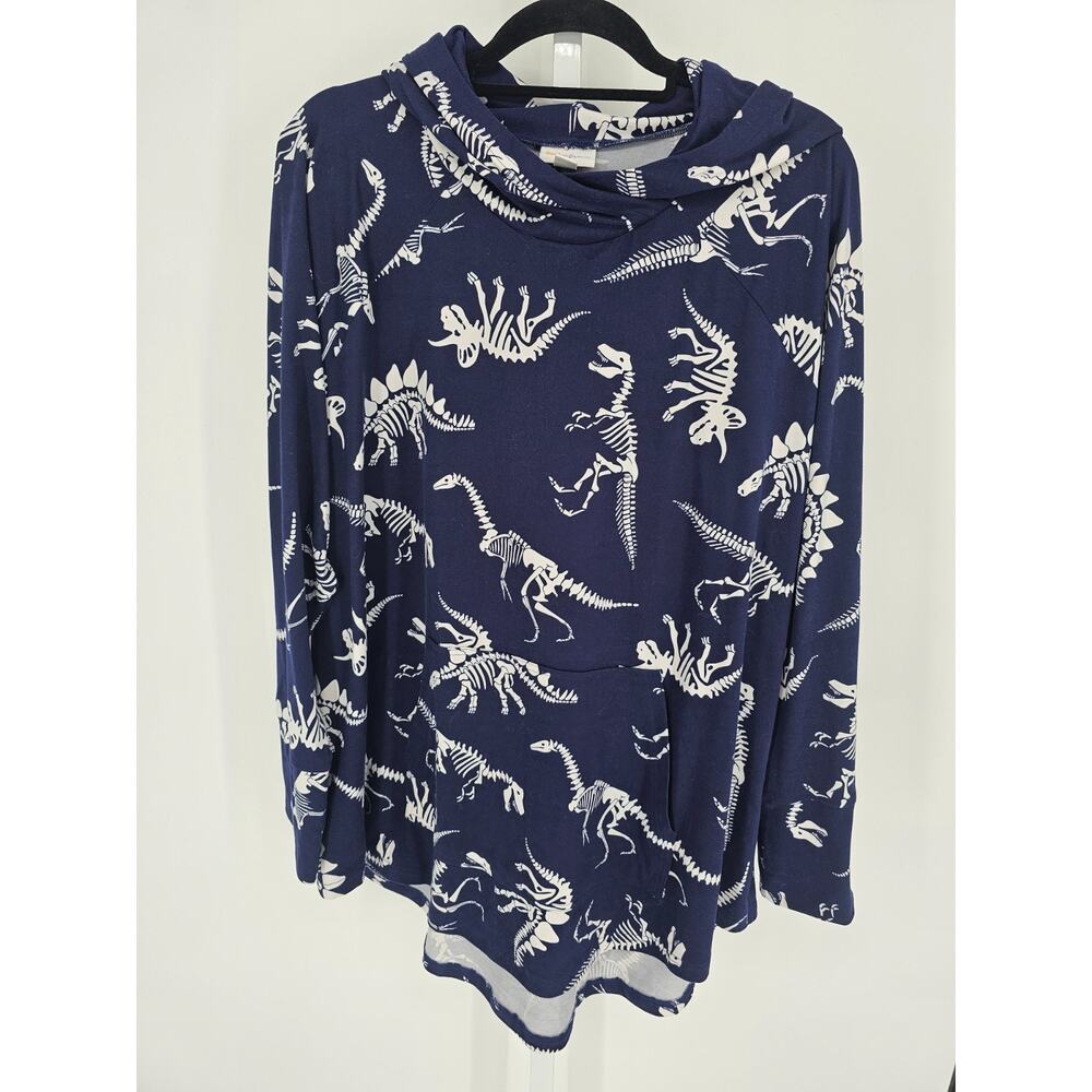 Lularoe Womens Sz 2XL Pullover Hoodie Dinosaur Bone Print Blue White